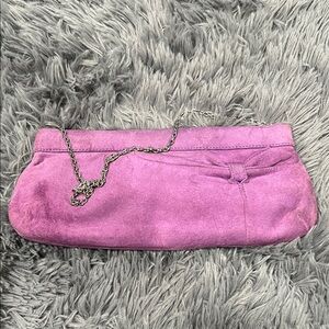 Ann Taylor Loft Purple Suede Clutch Evening Bag Silver Chain Genuine Leather